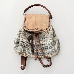 The Sak Women's Avalon Crochet Convertible Backpack Boho Stripe Beige Woven